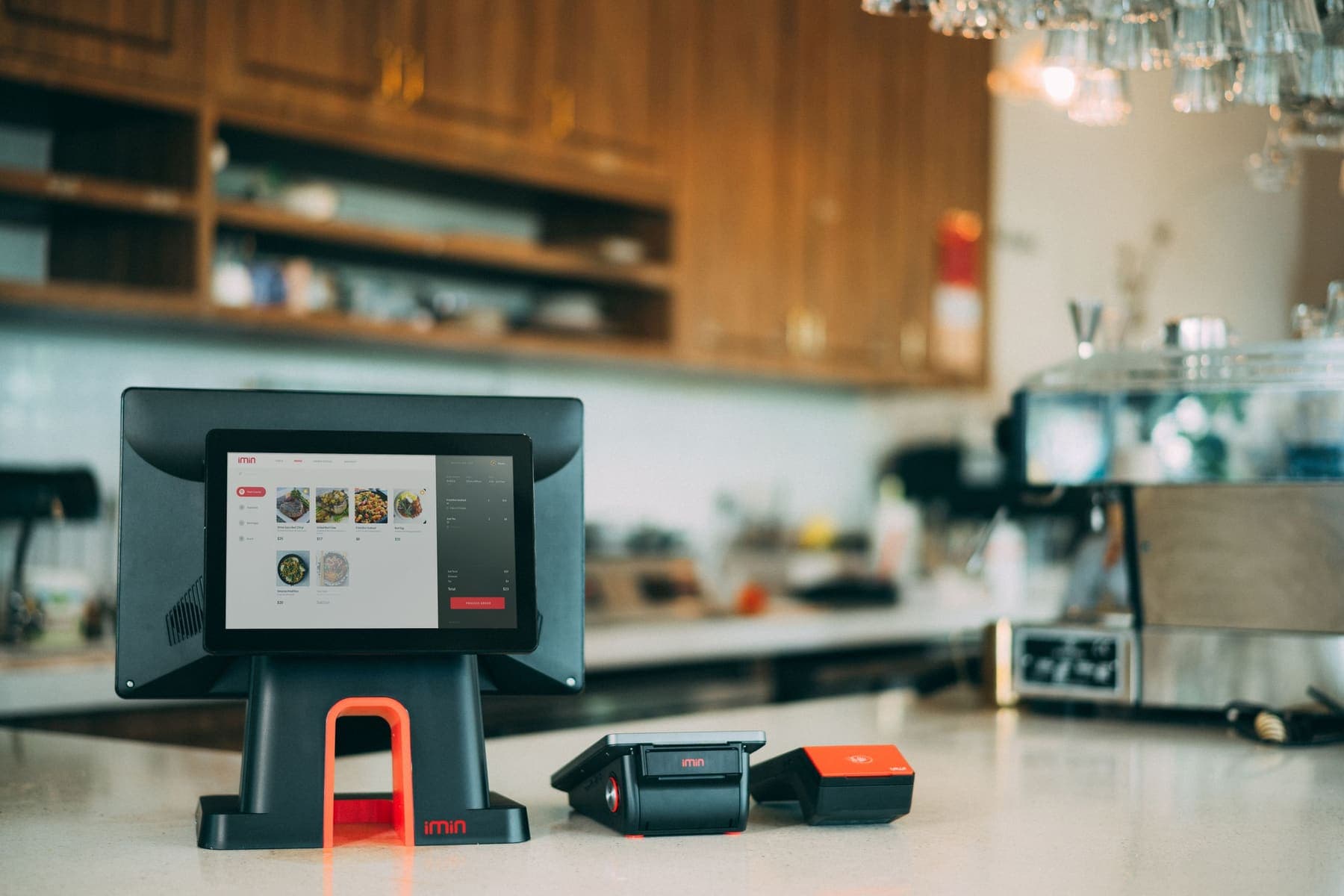 POS terminal and card reader on a counter