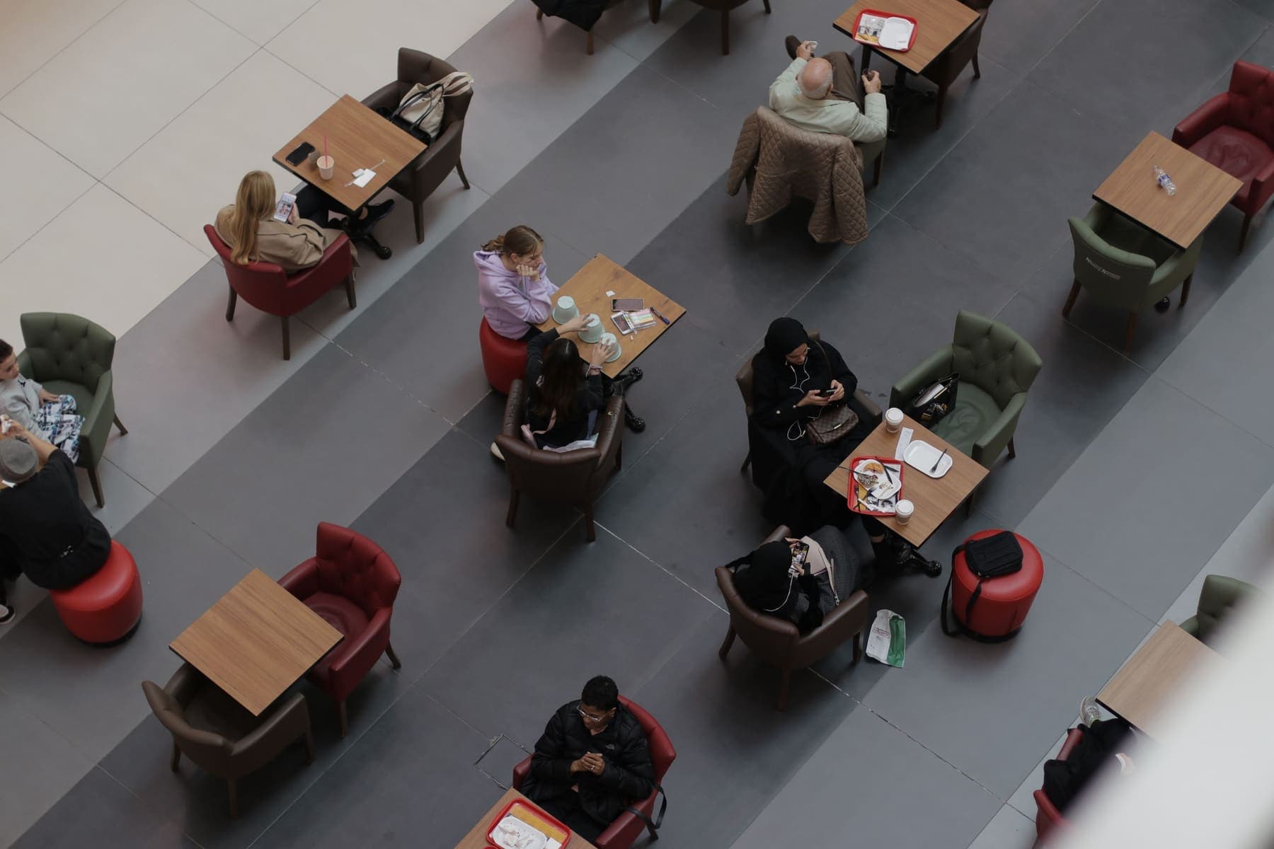 Company canteen seen from above with staff eating