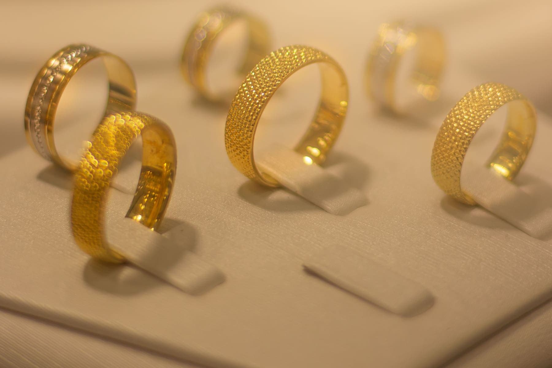 Gold rings on a display tray