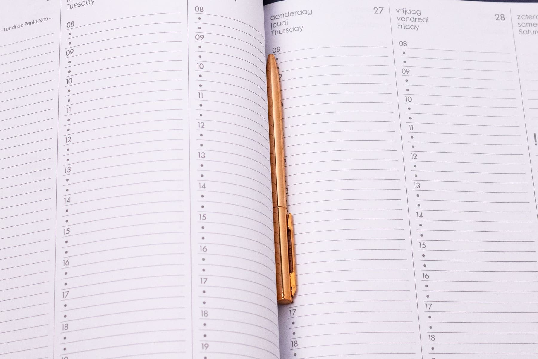 Weekly planner divided into time slots