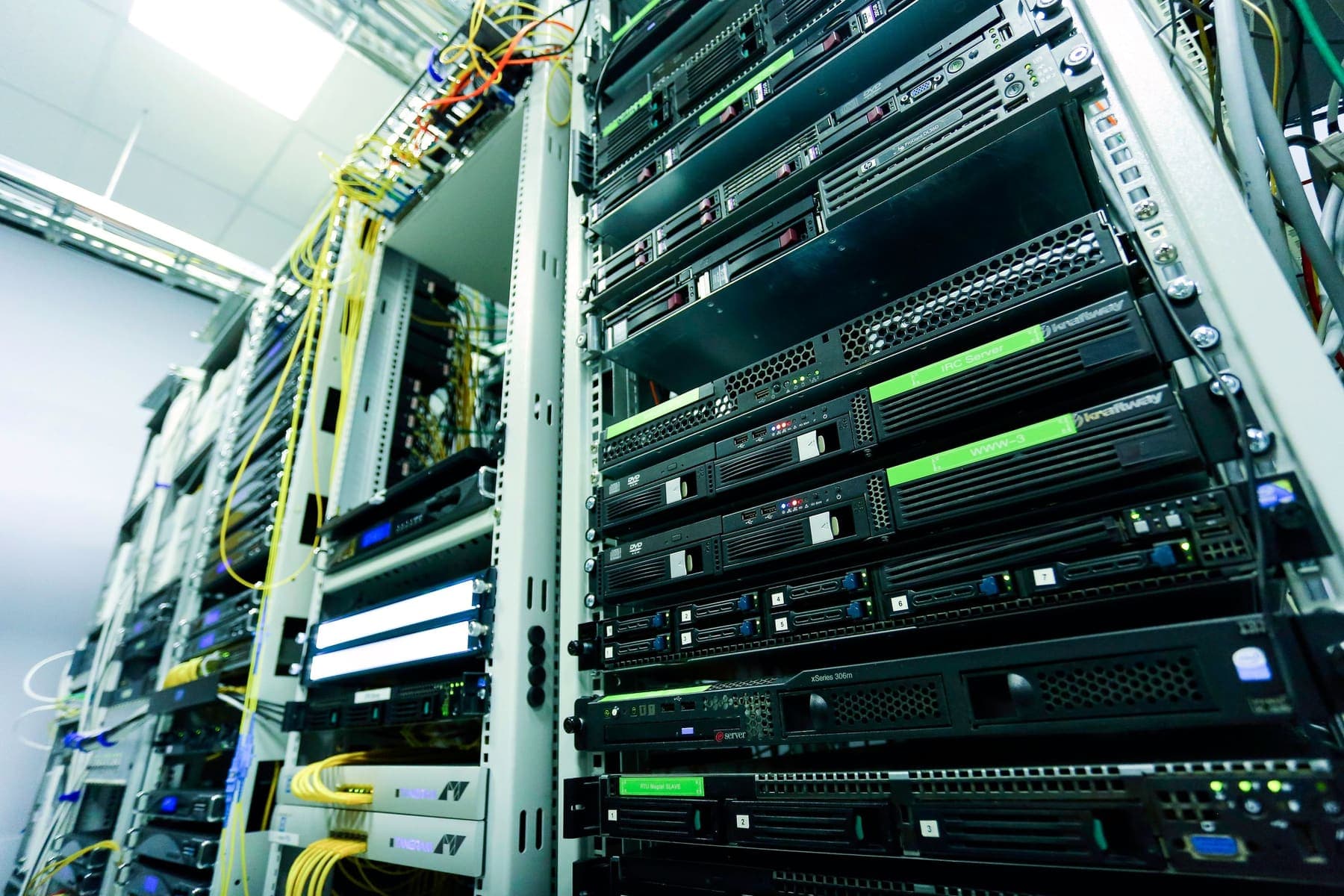 Rack-mounted servers and network cabling