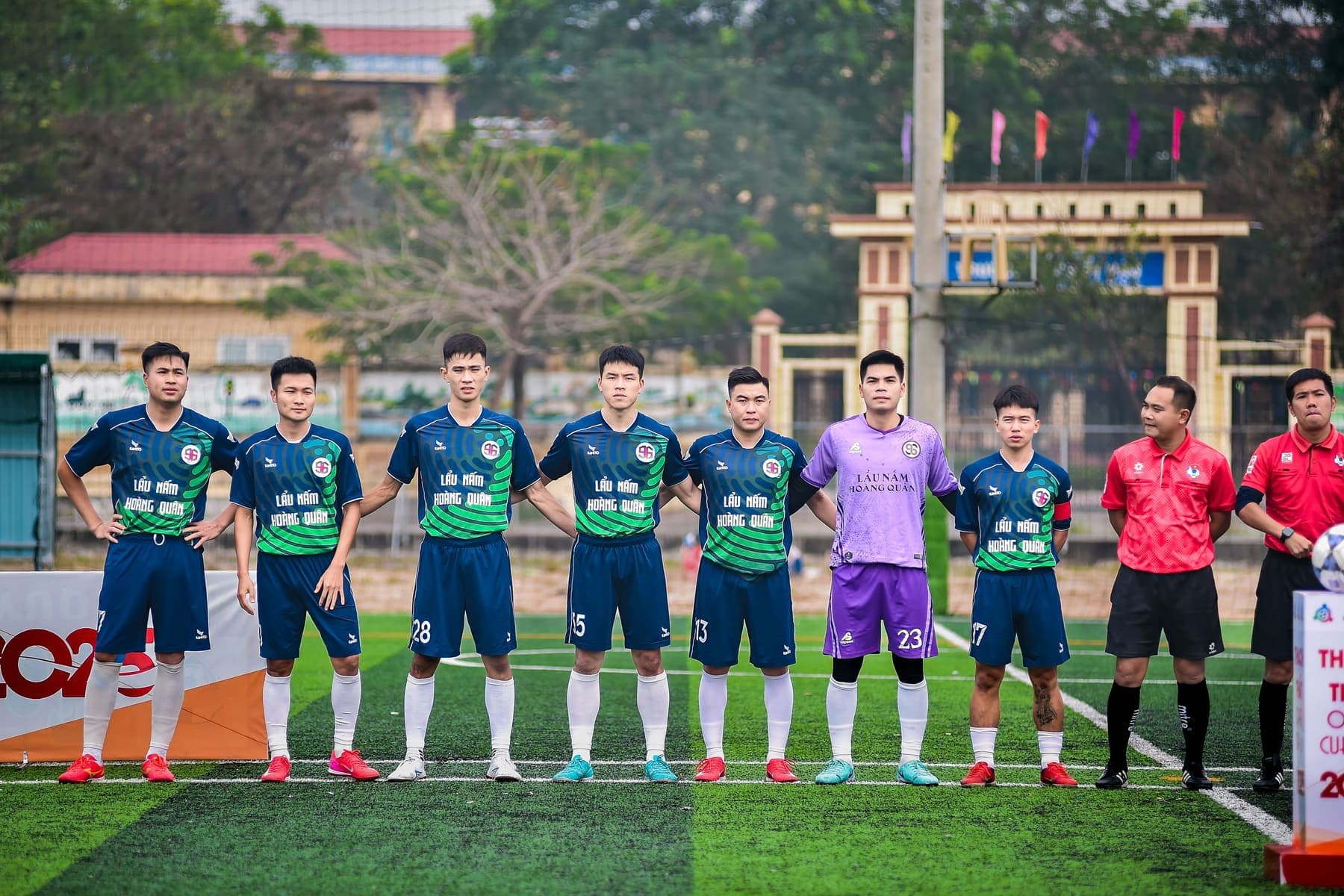 Amateur team lined up before a match