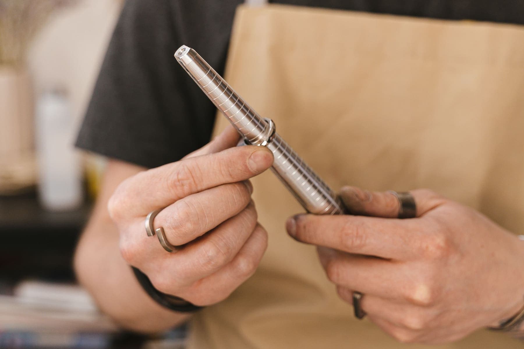 Jeweller checking a ring size